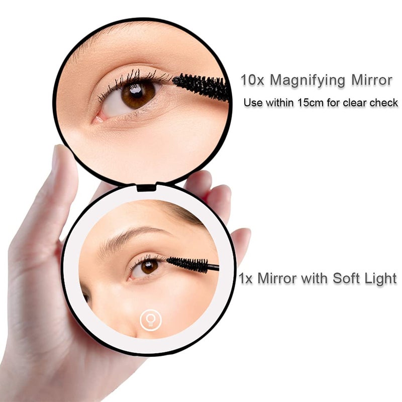 Milishow Compact Mirror with LED Light 1x/10x Magnifying Rechargeable Mirror 3.5in  Dimmable Travel Mirror for Purse Pocket Handheld 2-Sided Makeup Mirror - Image 2